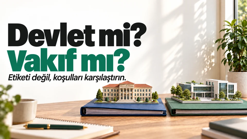 Devlet mi? Vakıf mı? başlığı yanında iki kampüs dosyası.