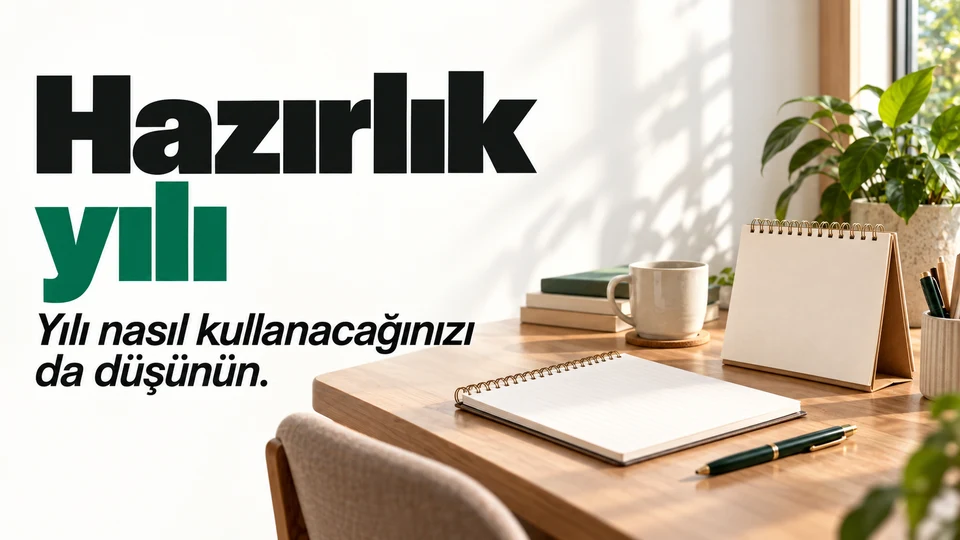 Hazırlık yılı başlığı yanında dil defteri ve takvim.