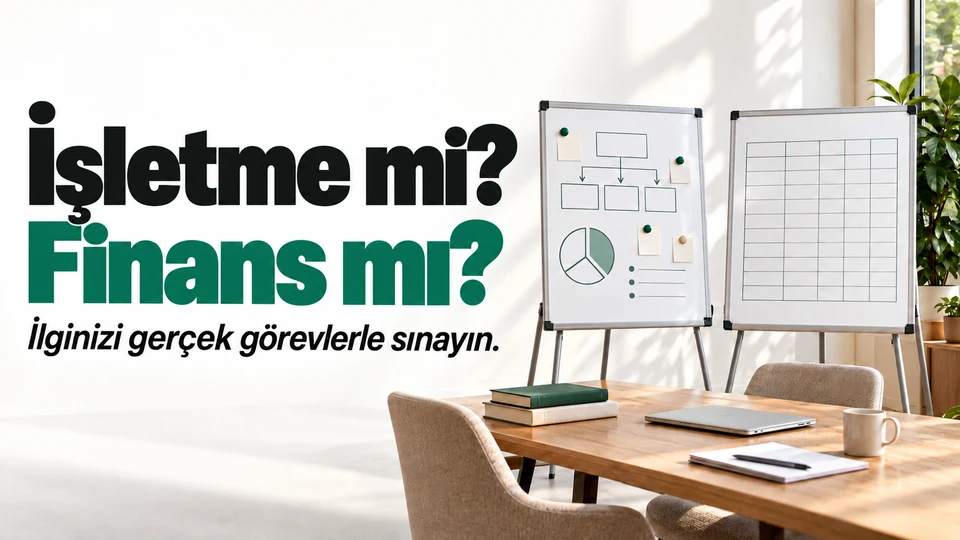 İşletme mi? Finans mı? başlığı yanında iki ders panosu.