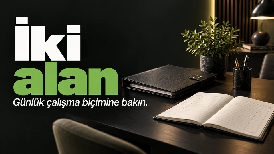 İki alan başlığı yanında genel iş dosyası ve hesap defteri.