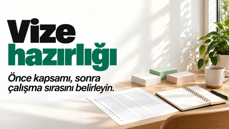 Vize sınavı tarihleri için takvim, sınav kağıdı ve çalışma notları.