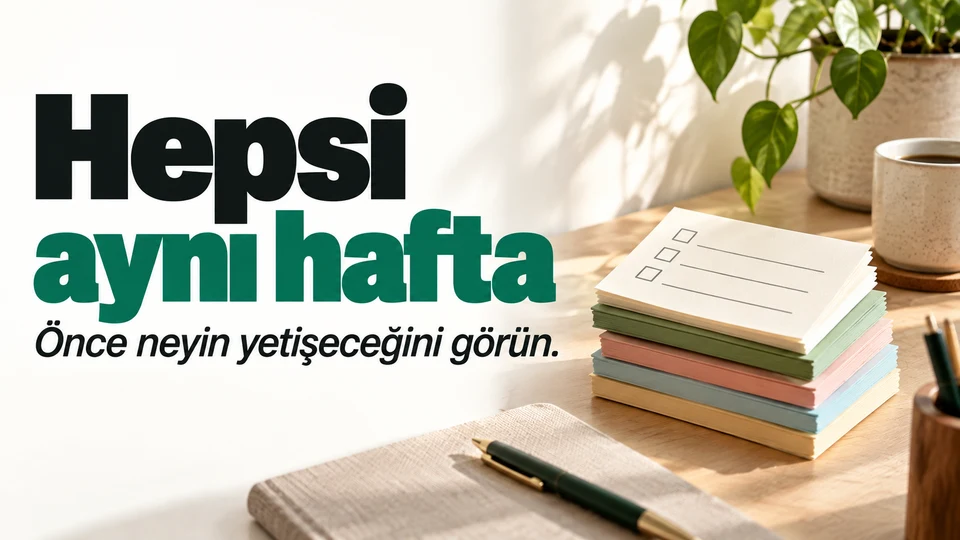 Aynı haftaya birikmiş sınav ve ödevleri gösteren görev kartları.