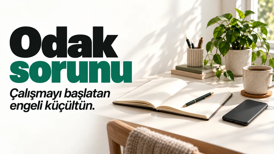 Ders çalışmak için açık defter ve sessize alınmış telefon.