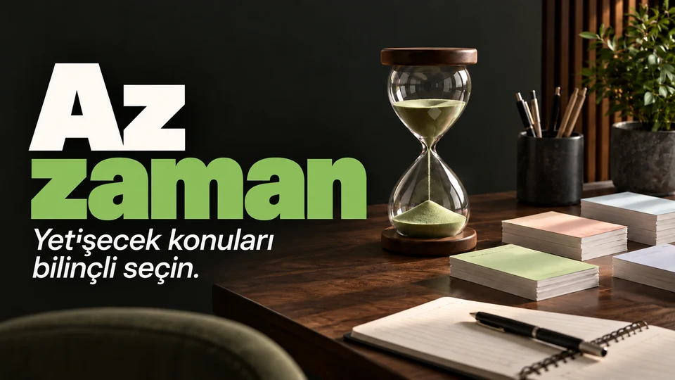 Sınav öncesi kalan zamanı gösteren zamanlayıcı ve seçilmiş konu kartları.