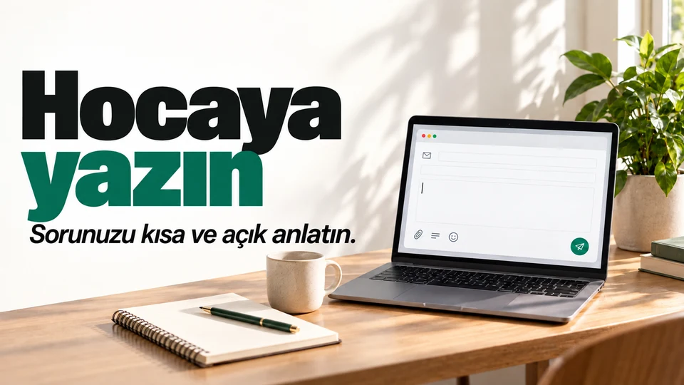 Öğretim elemanına kısa ve düzenli e-posta taslağı açık bilgisayar ekranı.