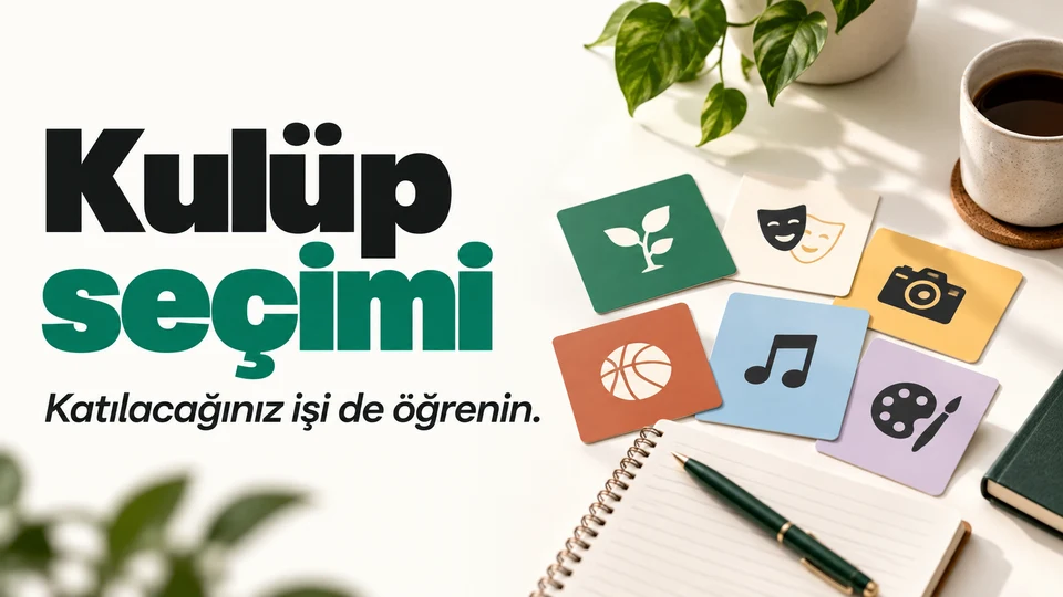 Üniversitedeki farklı öğrenci kulüplerini temsil eden etkinlik kartları.