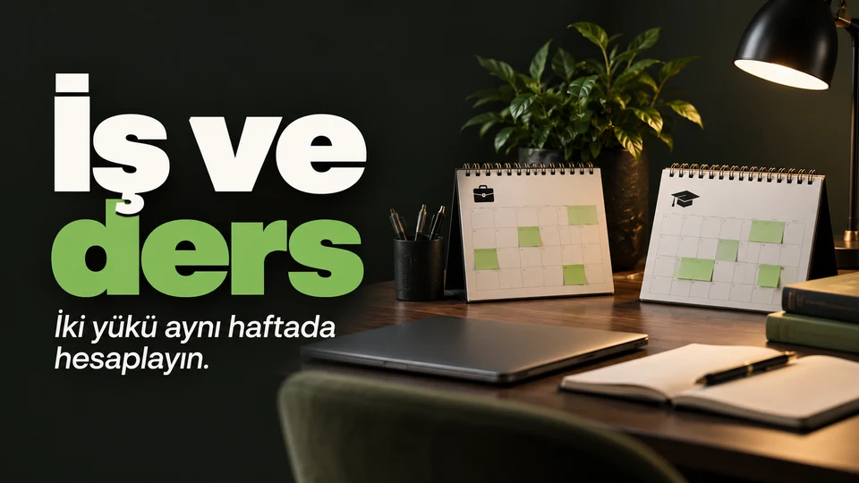 Üniversite dersi ve yarı zamanlı iş için yan yana takvimler.