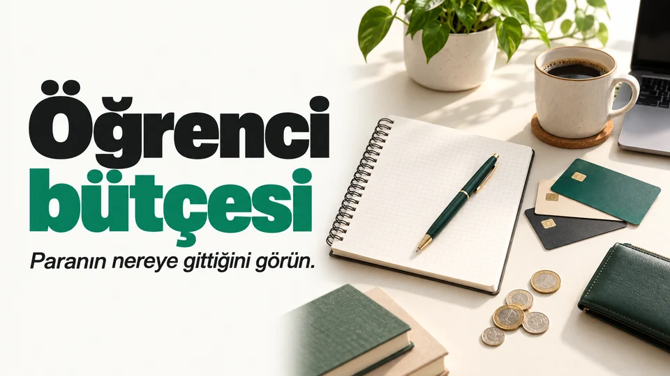 Öğrenci bütçesi için hesap defteri ve gider kartları.