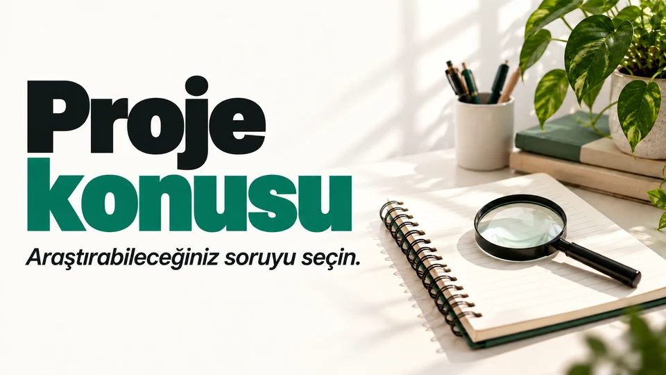 Bitirme projesi sorusunu belirlemek için defter ve büyüteç.