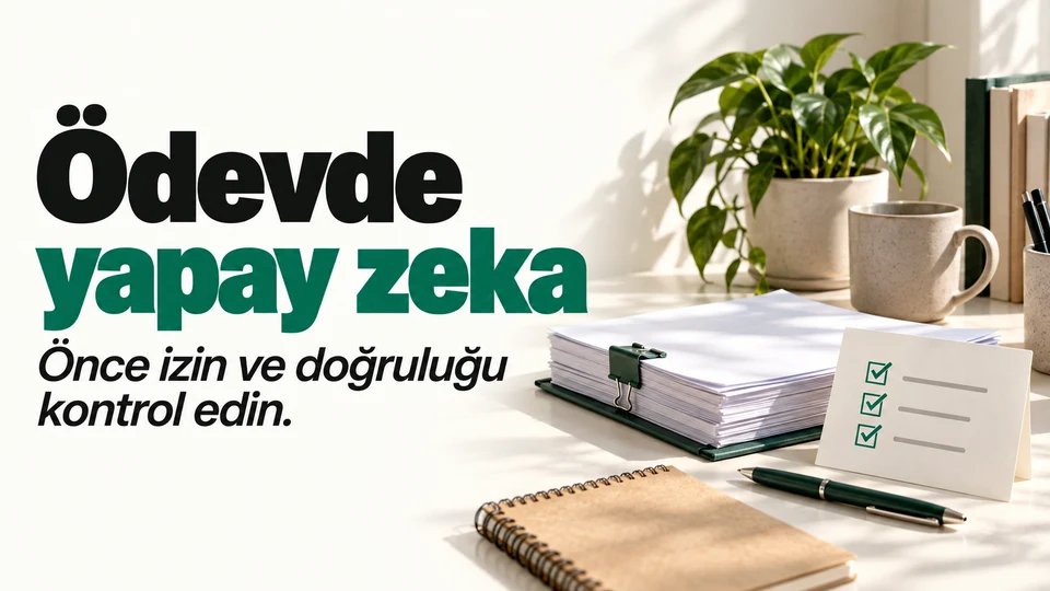 Ödev dosyası yanında yapay zeka kullanımı kontrol kartı.
