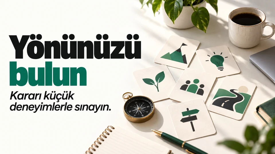 Yönünüzü bulun başlığı ve sağda kariyer rotasını gösteren kartlar.