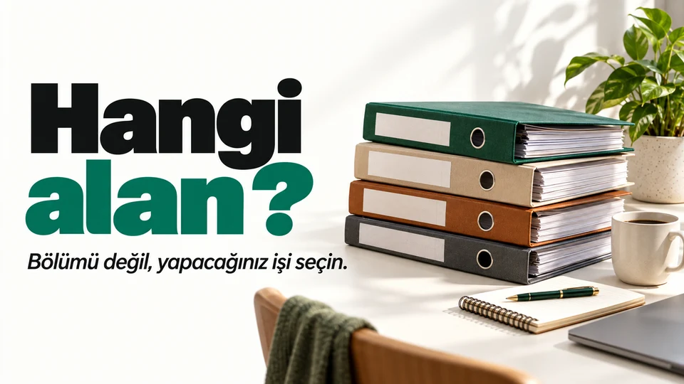 Hangi alan başlığı ve sağda pazarlama, finans, insan kaynakları ve operasyonu temsil eden dört görev dosyası.