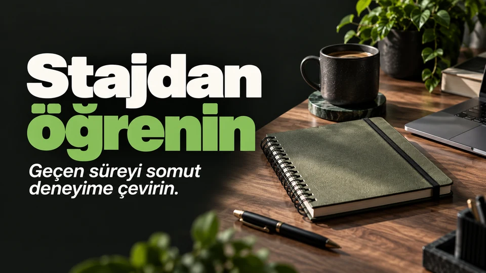 Stajdan öğrenin başlığı ve sağda çalışma notları bulunan staj defteri.
