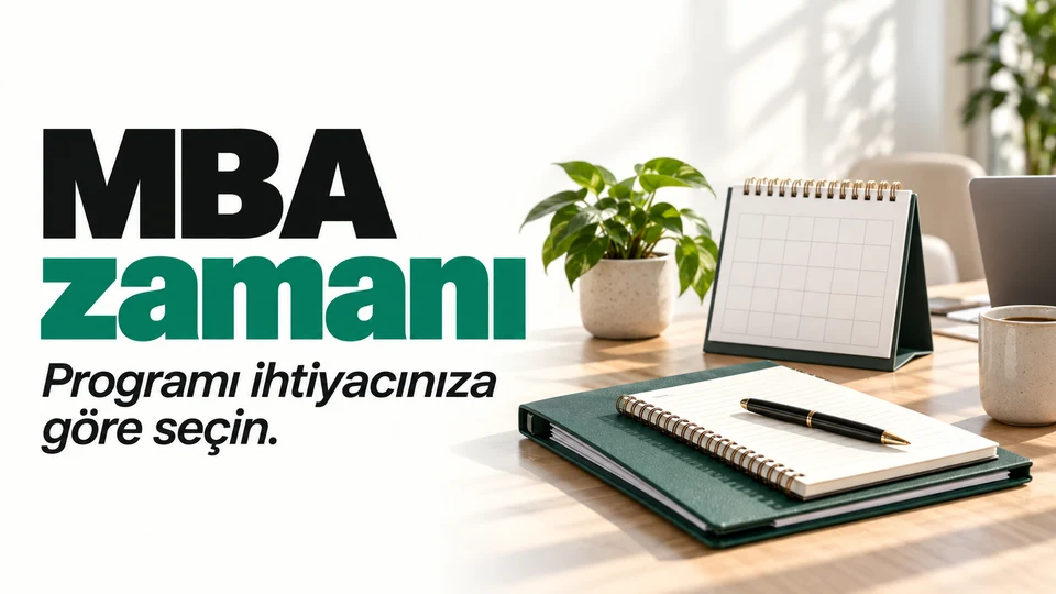 MBA zamanı başlığı ve sağda takvimle program dosyasının bulunduğu masa.