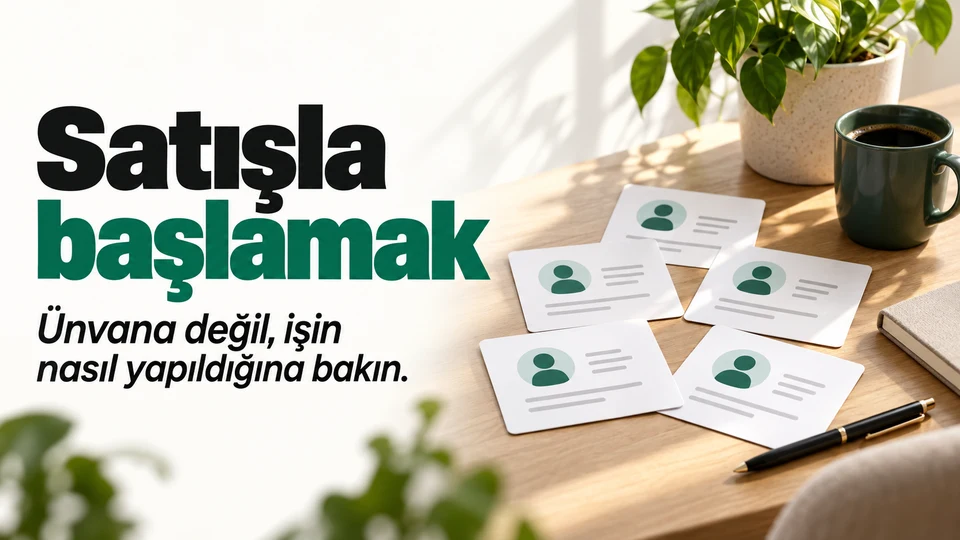 Satışla başlamak başlığı ve sağda müşteri görüşmesi için hazırlanmış çalışma dosyası.