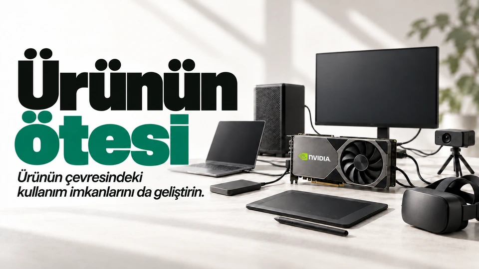 Ürünün ötesi: Çip ve çevresine bağlanan araçlar. Sağdaki sahnede NVIDIA logosu.