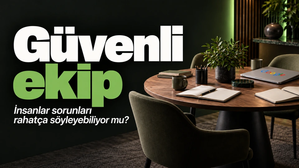 Güvenli ekip: Ortak masa ve açık notlar. Sağdaki sahnede Google ve Google logosu.
