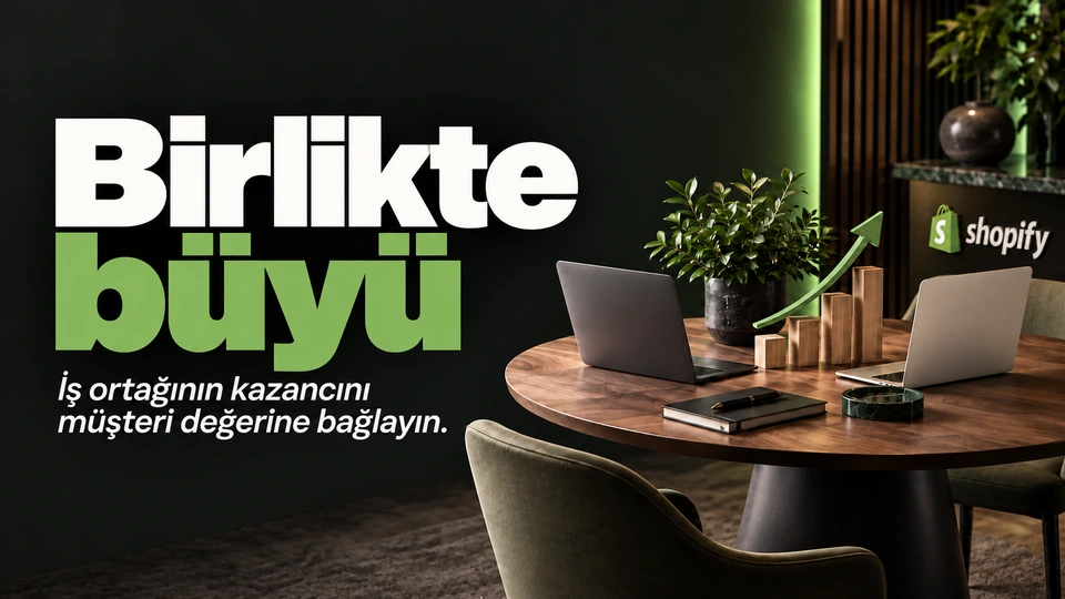 Birlikte büyü: Birlikte yükselen iki platform. Sağdaki sahnede Shopify logosu.