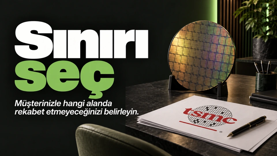 Sınırı seç: Üretim plakası ve ayrı tasarım dosyası. Sağdaki sahnede TSMC logosu.