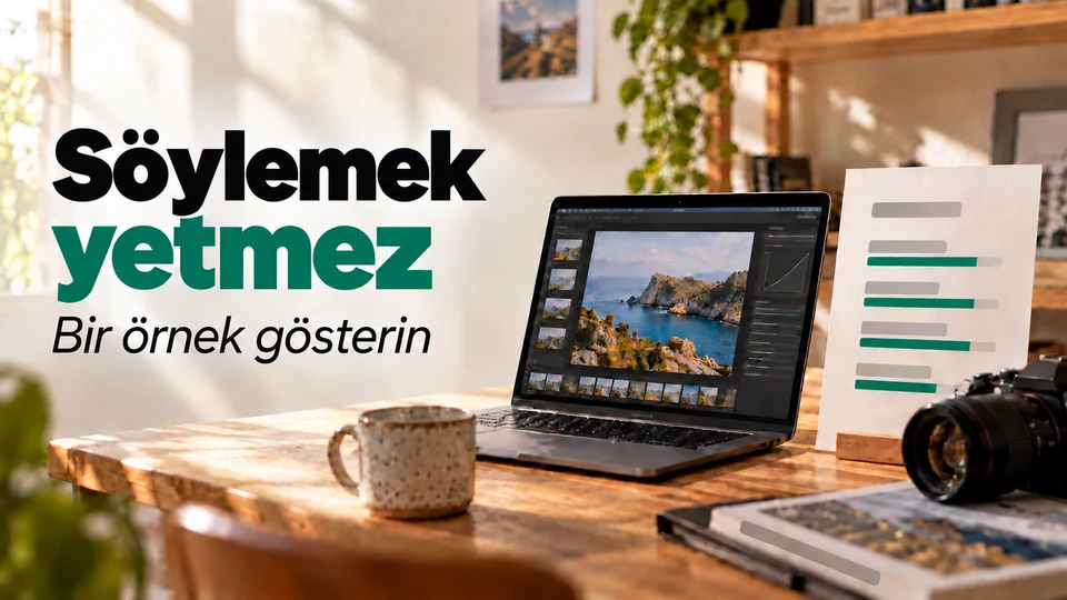 Söylemek yetmez. Bir örnek gösterin. Yetenek kartının yanında gerçek çalışma örneği.