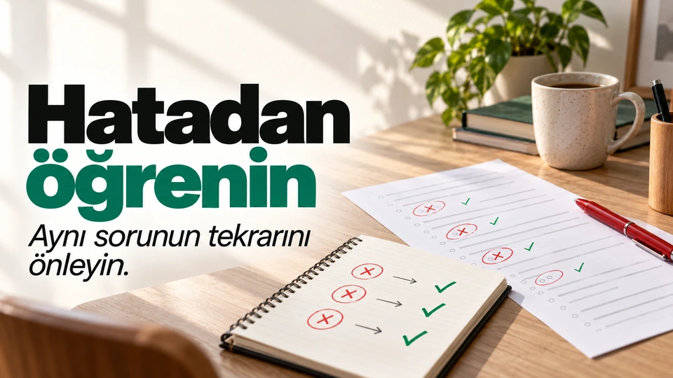 Hatadan öğrenin başlığı yanında işaretlenmiş çalışma defteri