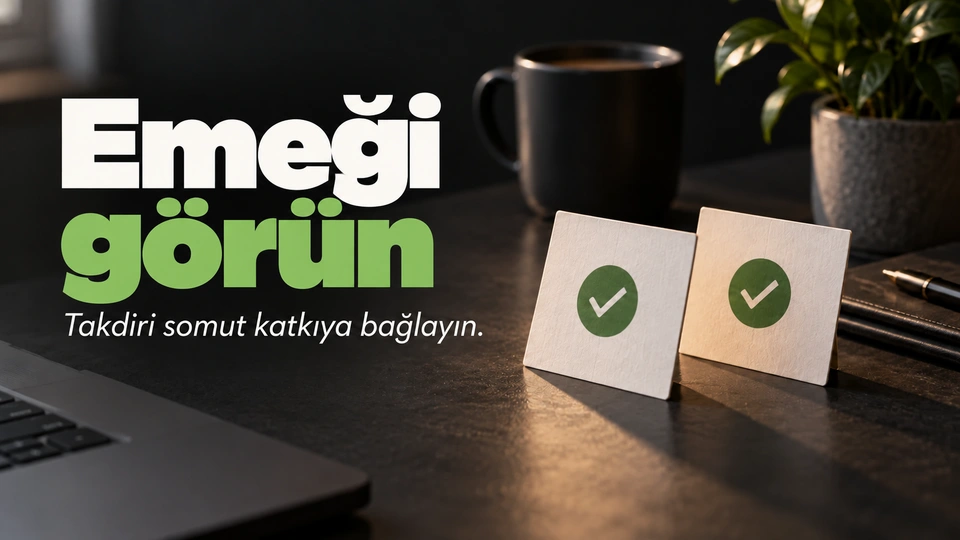 Emeği görün başlığı yanında tamamlanmış iki çalışma kartı