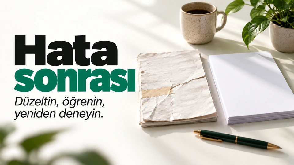 Hata sonrası başlığı yanında düzeltilmiş belge ve açık defter