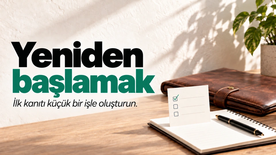Yeniden başlamak başlığı yanında açık çalışma dosyası ve kontrol listesi