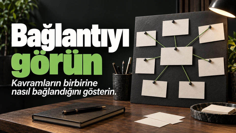 Bağlantıyı görün: İplerle bağlanmış boş kartlar.