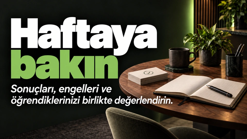 Haftaya bakın: Tamamlanmış iş kartları ve değerlendirme defteri.