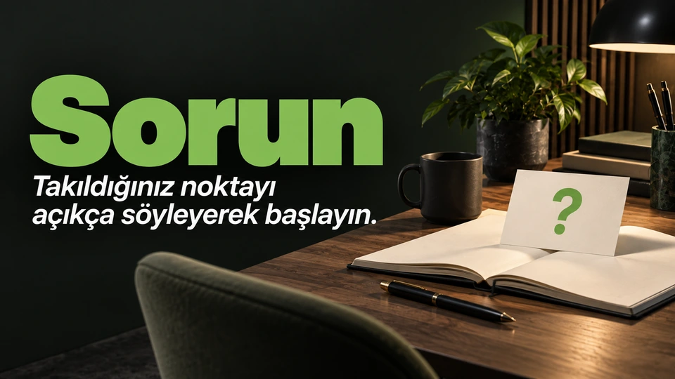 Sorun: Açık dosya yanında boş soru kartı.