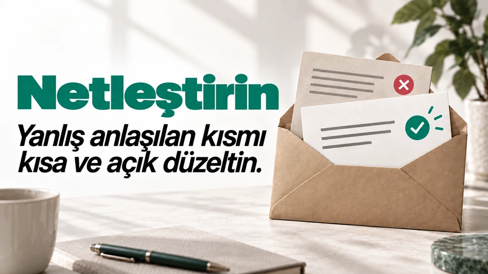 Netleştirin: Açılmış zarf ve düzeltilmiş mesaj kartı.