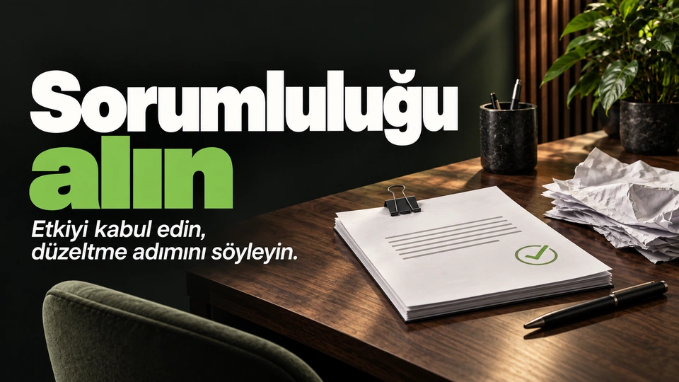 Sorumluluğu alın: Düzeltilmiş belge ve kenara alınmış eski sayfa.