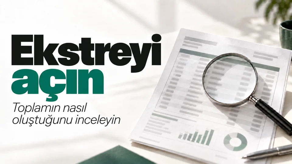 Ekstreyi açın başlıklı kişisel finans kapağı; Büyüteçli ekstre.