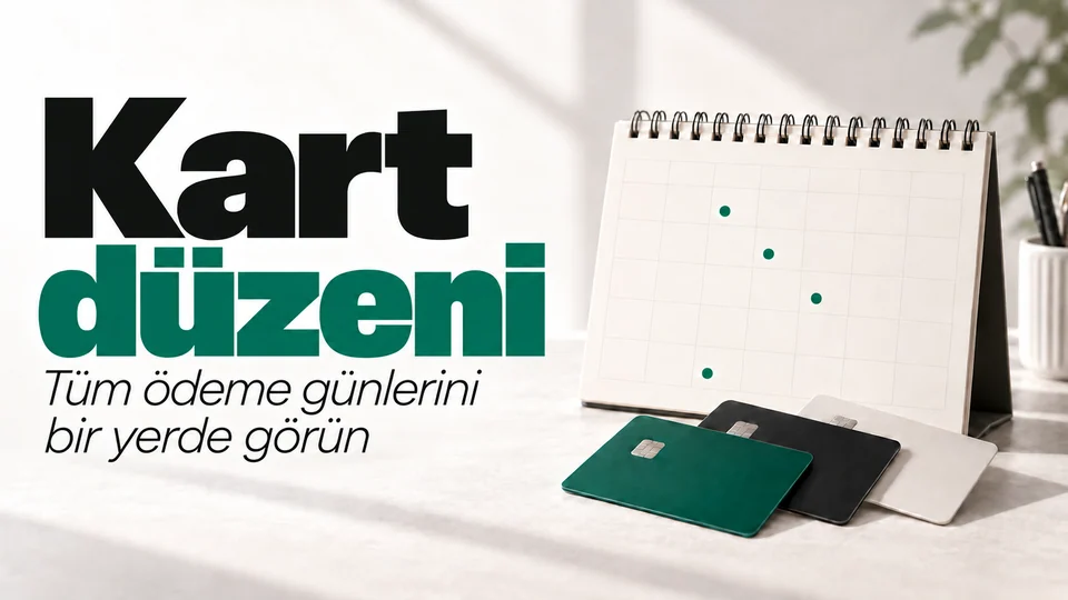 Kart düzeni başlıklı kişisel finans kapağı; Kartlar ve takvim.