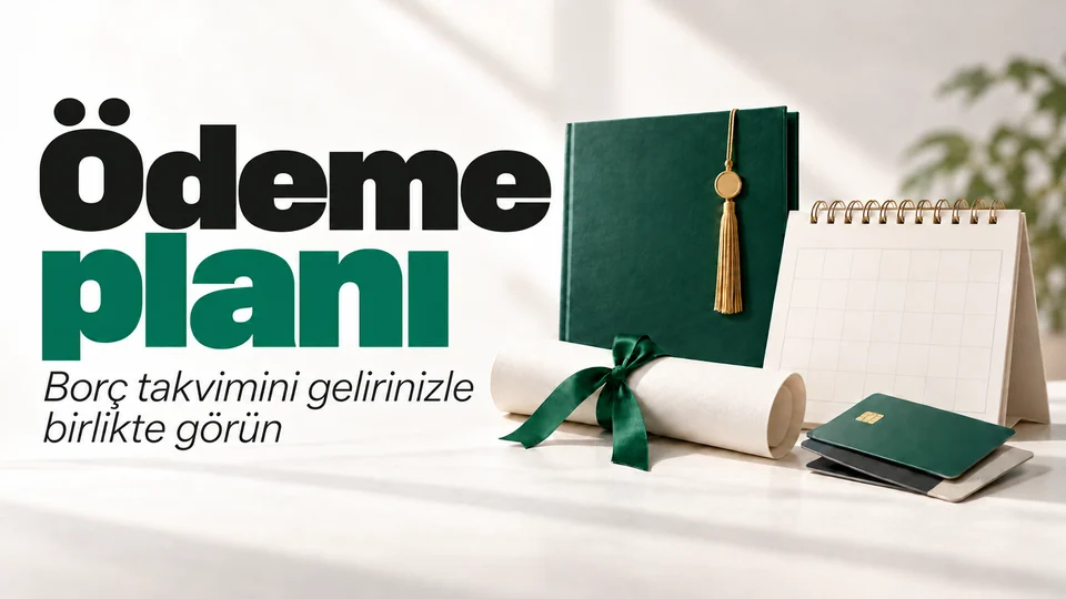 Ödeme planı başlıklı kişisel finans kapağı; Mezuniyet dosyası ve takvim.