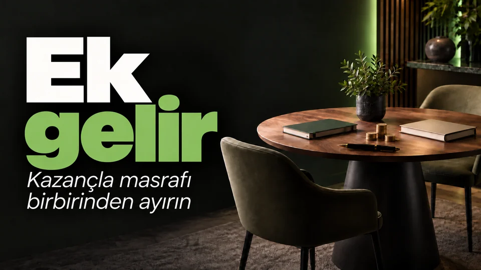 Ek gelir başlıklı kişisel finans kapağı; İki hesap defteri.