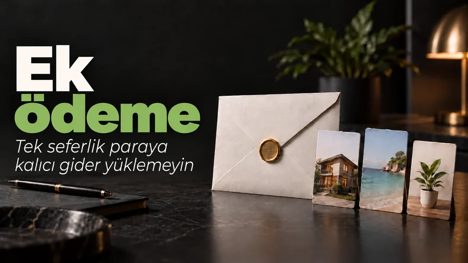 Ek ödeme başlıklı kişisel finans kapağı; Prim zarfı ve hedef kartları.