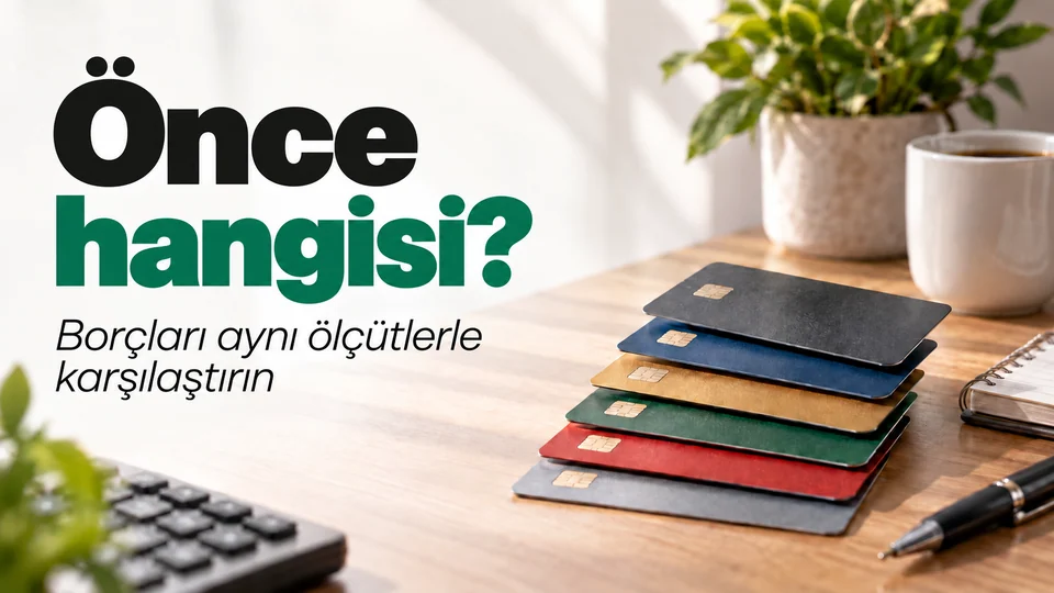 Önce hangisi? başlıklı kişisel finans kapağı; Sıralanmış ödeme kartları.