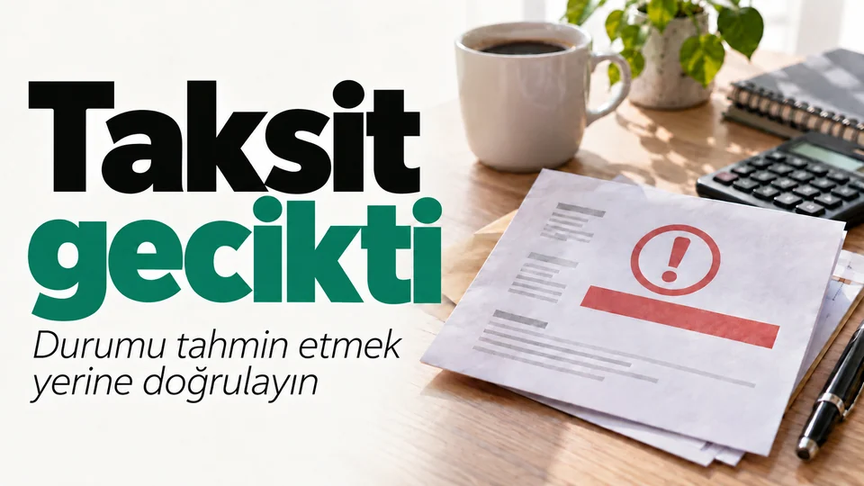 Taksit gecikti başlıklı kişisel finans kapağı; Gecikmiş ödeme kartı.