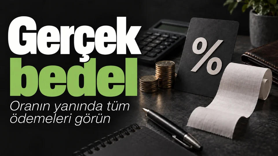 Gerçek bedel başlıklı kişisel finans kapağı; Yüzde kartı ve toplam fişi.