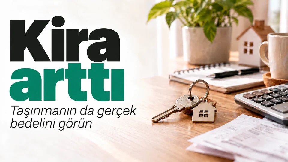 Kira arttı başlıklı kişisel finans kapağı; Ev anahtarı ve gider kartları.