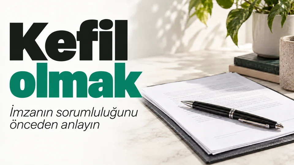Kefil olmak başlıklı kişisel finans kapağı; Sözleşme ve kalem.