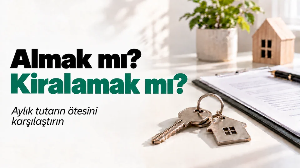 Almak mı? Kiralamak mı? başlıklı kişisel finans kapağı; Ev anahtarı ve kira sözleşmesi.