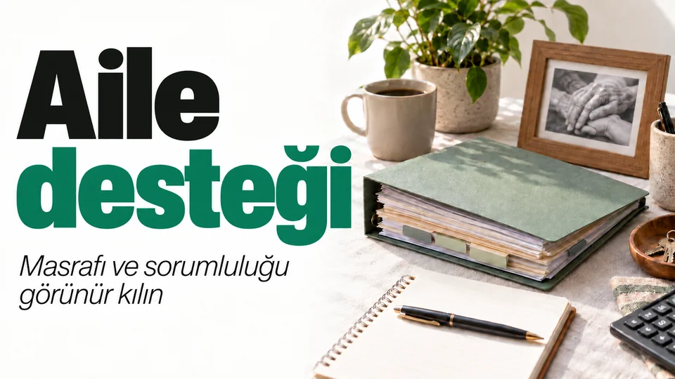 Aile desteği başlıklı kişisel finans kapağı; Aile dosyası.