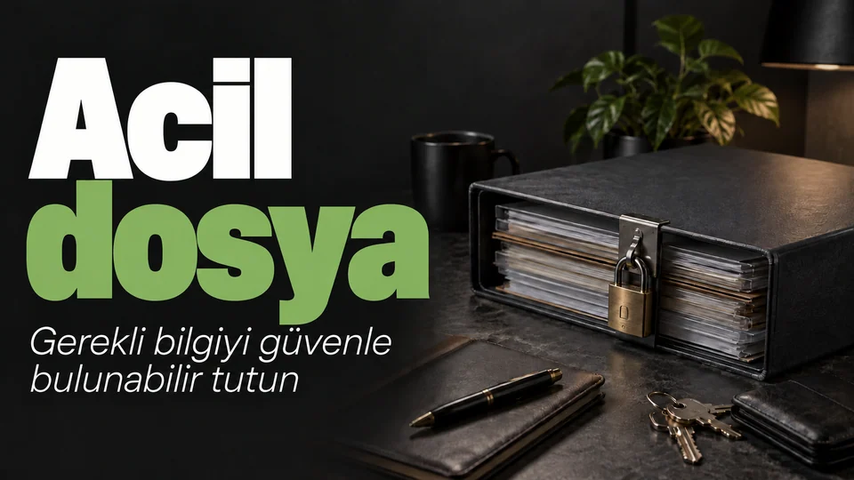 Acil dosya başlıklı kişisel finans kapağı; Kilitli klasör.