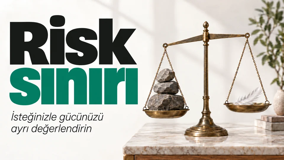 Risk sınırı başlıklı kişisel finans kapağı; İki ağırlıklı terazi.
