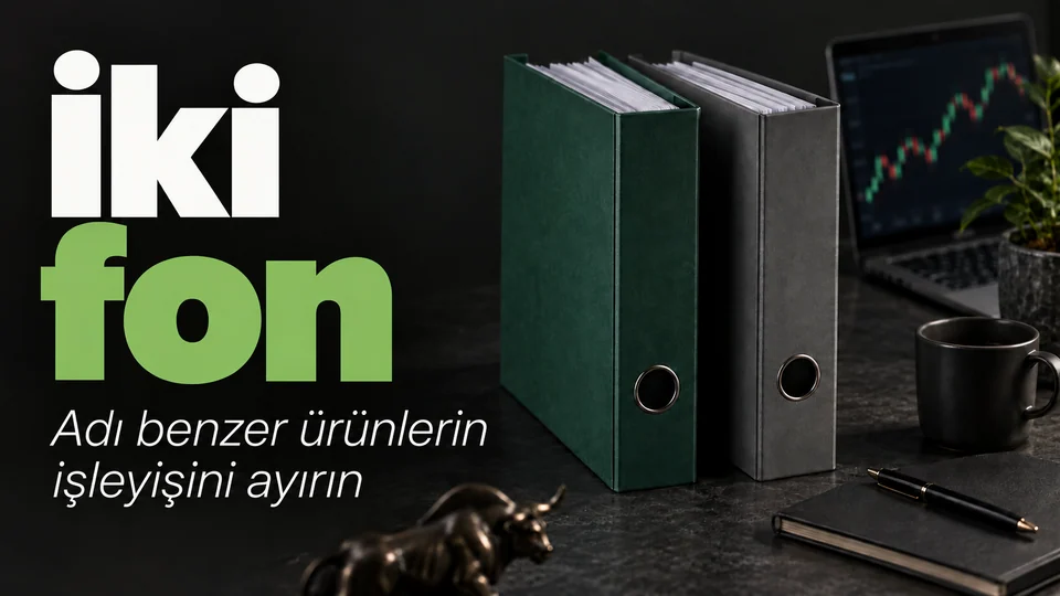 İki fon başlıklı kişisel finans kapağı; İki fon dosyası.