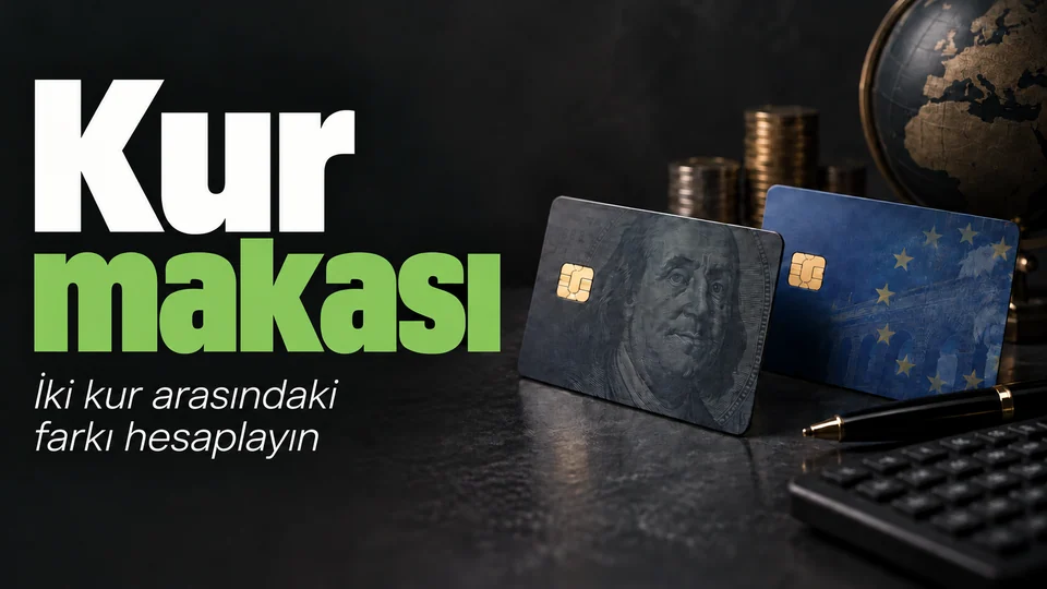 Kur makası başlıklı kişisel finans kapağı; İki döviz kartı.