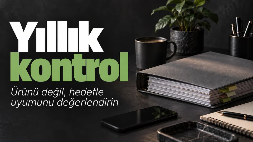 Yıllık kontrol başlıklı kişisel finans kapağı; Yıllık dosya.